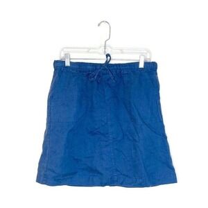 ISABELLA BIRD Women's Blue 100% Linen A Line Skirt Pockets Boho Tie Waist Sz‎ M